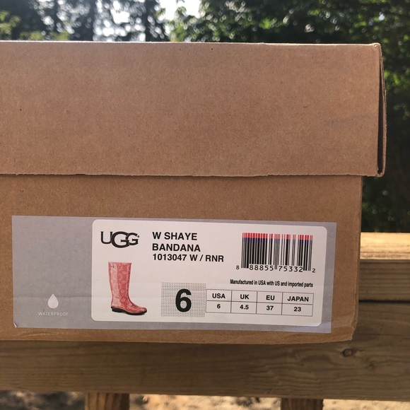 Pink Ugg Shaye Bandana Rain Boots Sz 6 - Picture 6 of 6